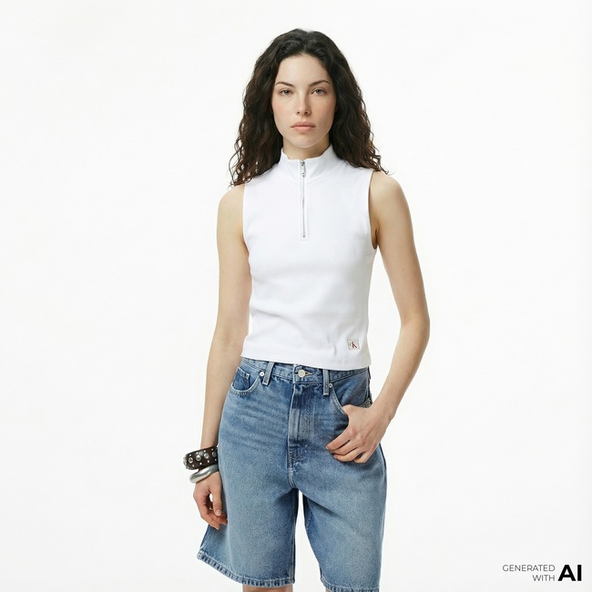  Calvin Klein Woven Label Kadın Beyaz T-Shirt