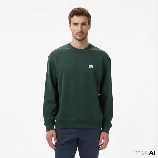  Calvin Klein Terry Badge Erkek Yeşil Sweatshirt