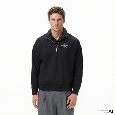  Calvin Klein Premium Terry Micro Monologo Erkek Siyah Sweatshirt