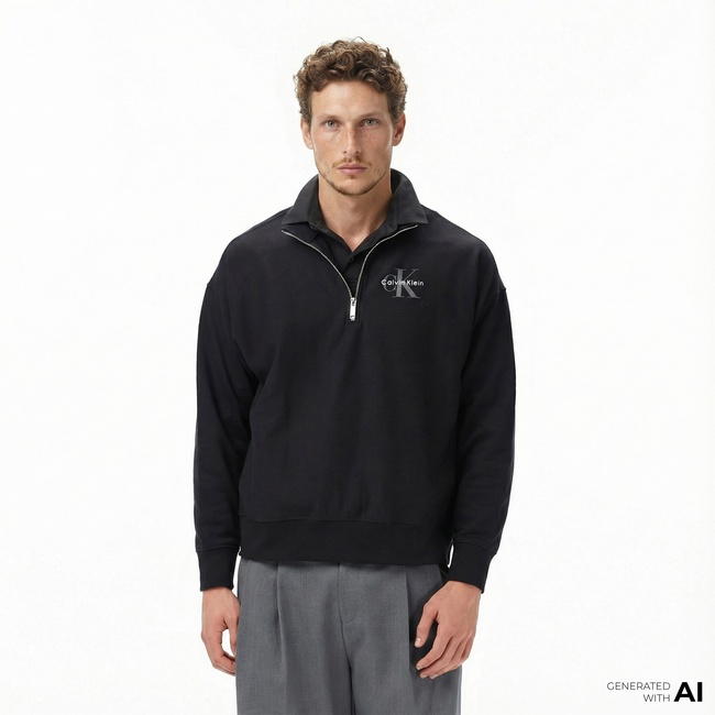  Calvin Klein Premium Terry Micro Monologo Erkek Siyah Sweatshirt