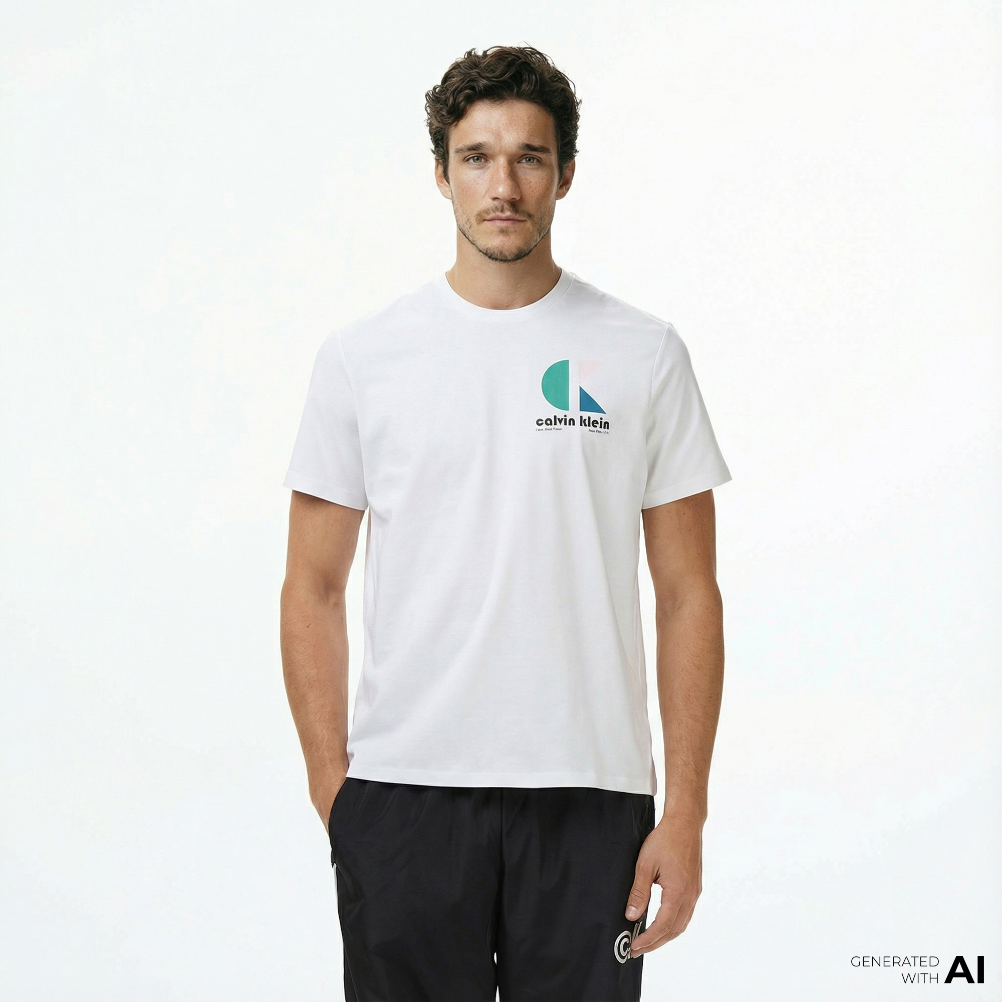  Calvin Klein Bauhaus Logo Graphic Erkek Beyaz T-Shirt