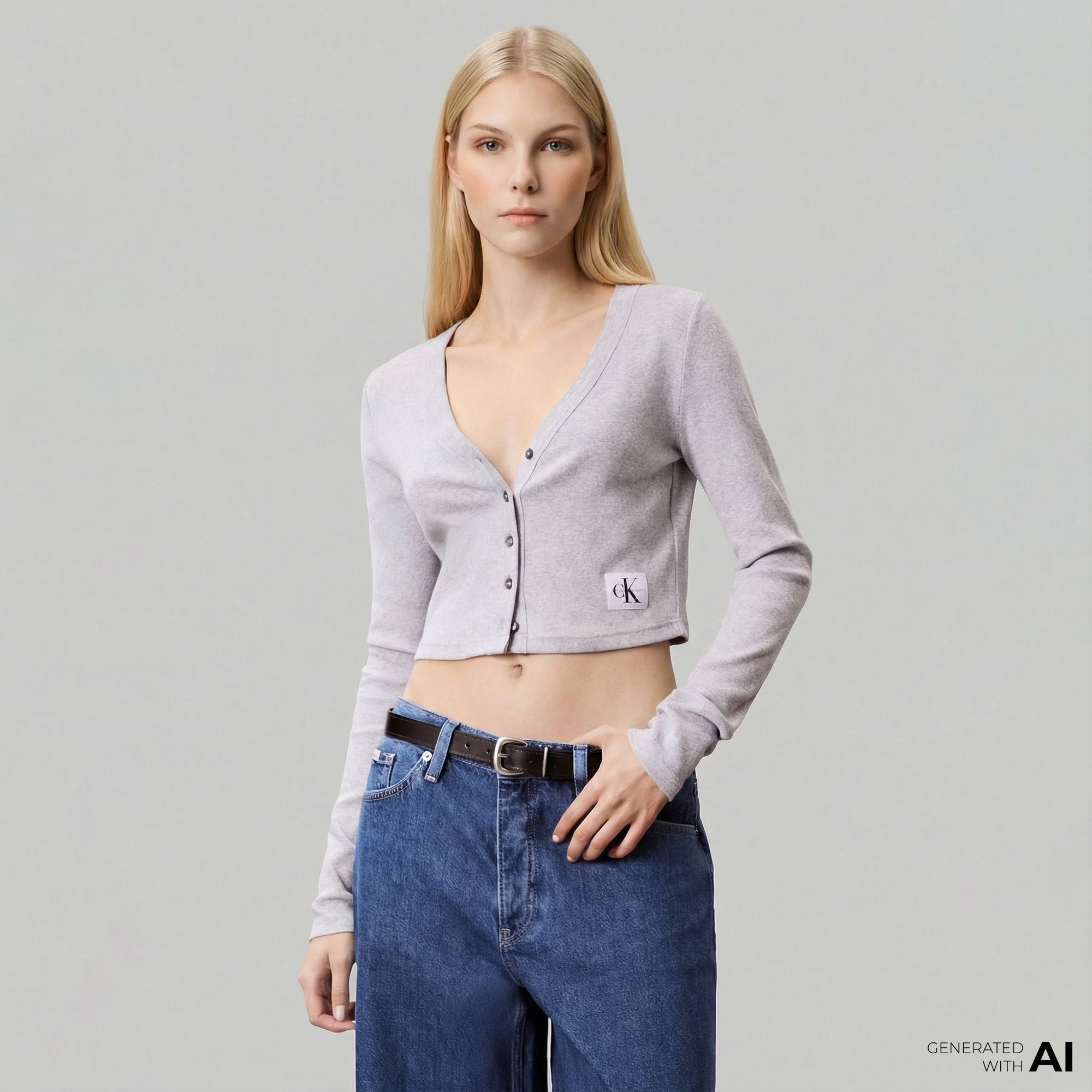  Calvin Klein Woven Label Kadın Gri Triko