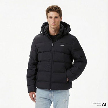  Calvin Klein Quilted Bonded Channel Erkek Siyah Mont