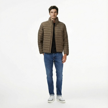  Calvin Klein Nylon Channeled Puffer Erkek Haki Mont