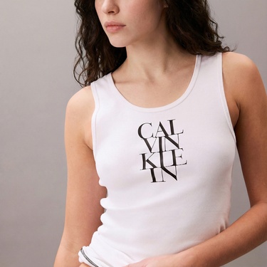  Calvin Klein Solid Tank Kadın Beyaz T-Shirt