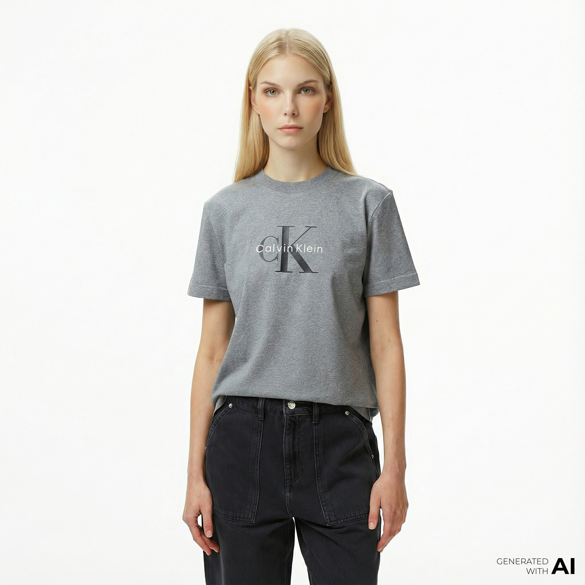  Calvin Klein Hero Classic Monologo Kadın Gri T-Shirt