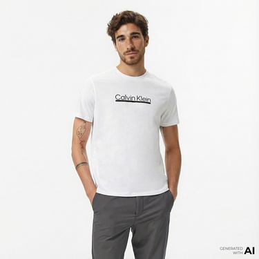  Calvin Klein Outline Tape Graphic Erkek Beyaz T-Shirt