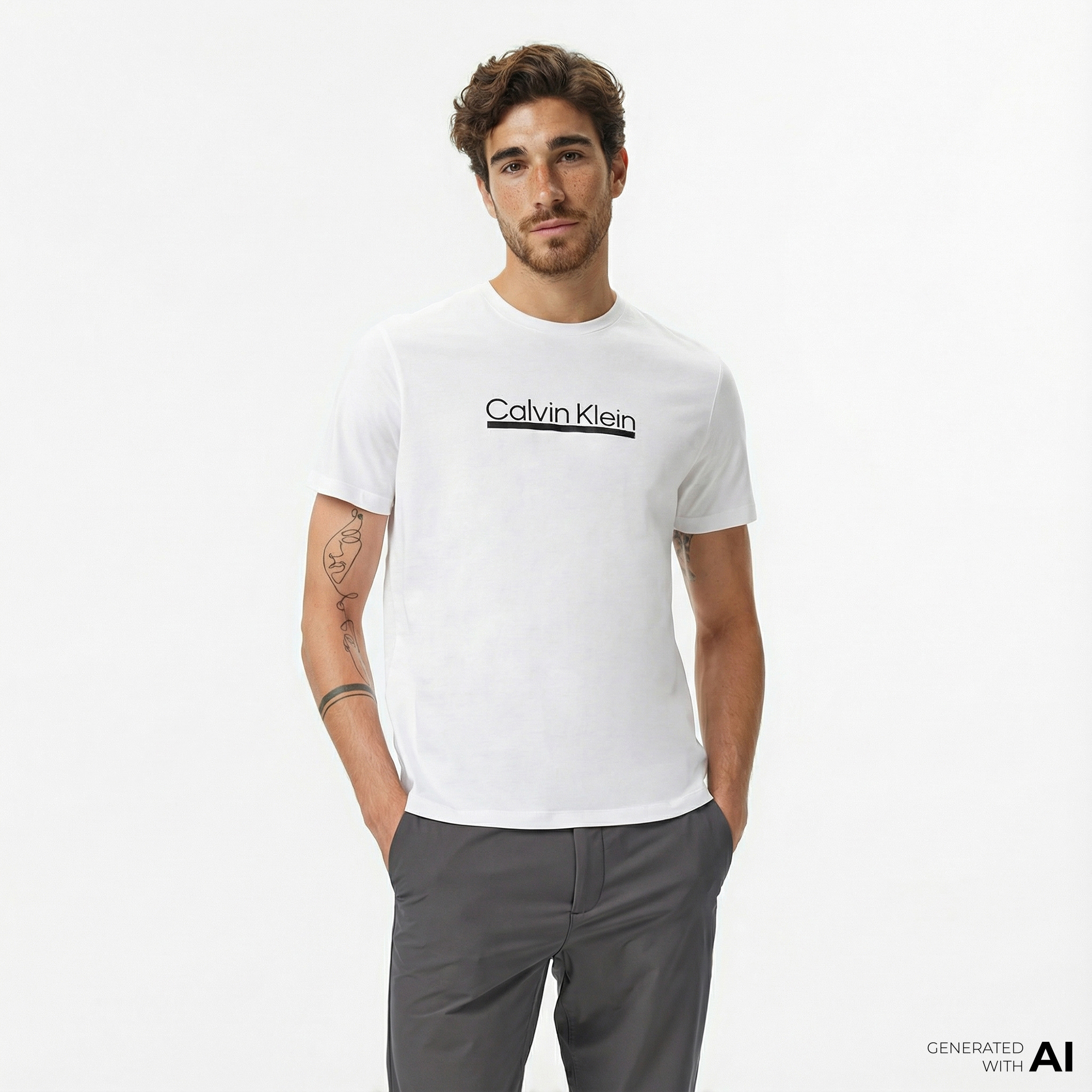  Calvin Klein Outline Tape Graphic Erkek Beyaz T-Shirt