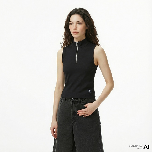  Calvin Klein Woven Label Kadın Siyah T-Shirt