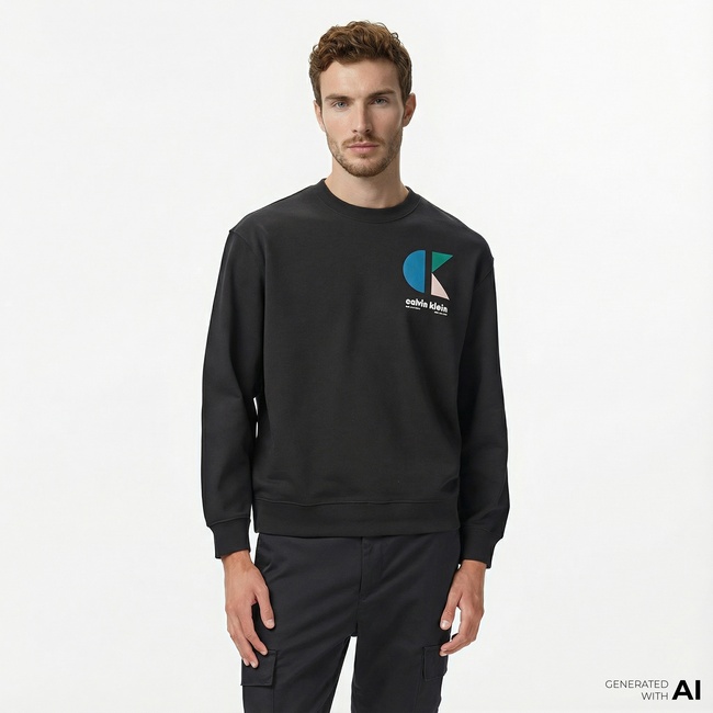  Calvin Klein Terry Bauhaus Logo Erkek Siyah Sweatshirt