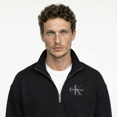  Calvin Klein Premium Terry Micro Monologo Erkek Siyah Sweatshirt