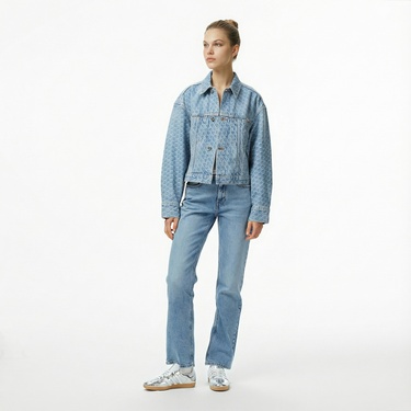  Calvin Klein Cinched Trucker Printed Kadın Mavi Ceket