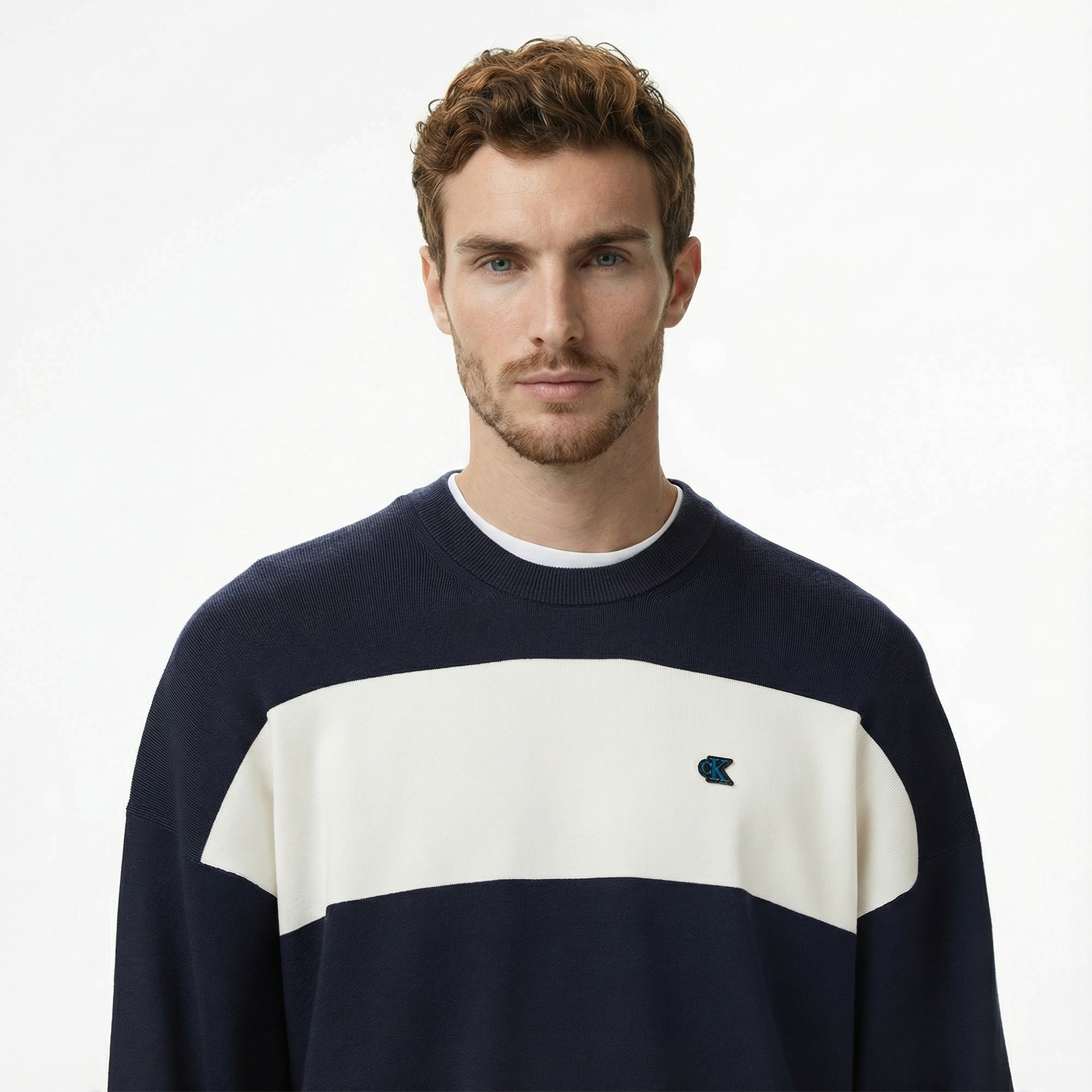 Calvin Klein Striped Snowy Relaxed Crew Erkek Renkli Triko