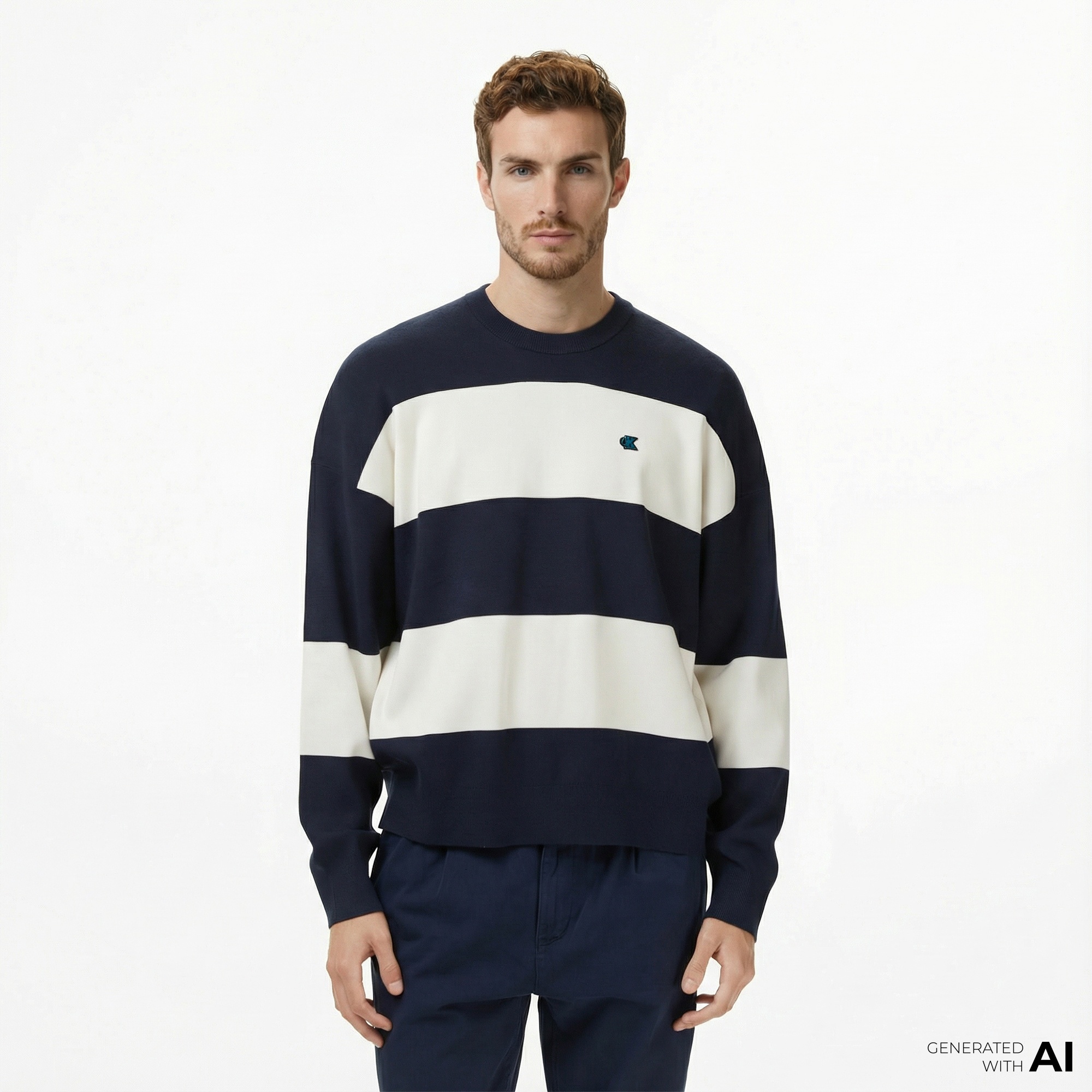 Calvin Klein Striped Snowy Relaxed Crew Erkek Renkli Triko