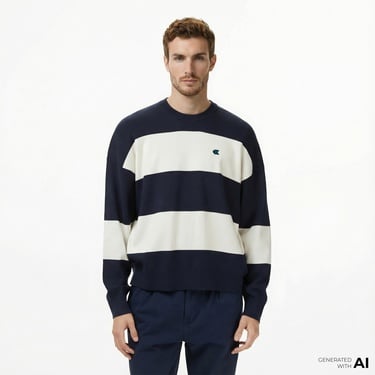 Calvin Klein Striped Snowy Relaxed Crew Erkek Renkli Triko