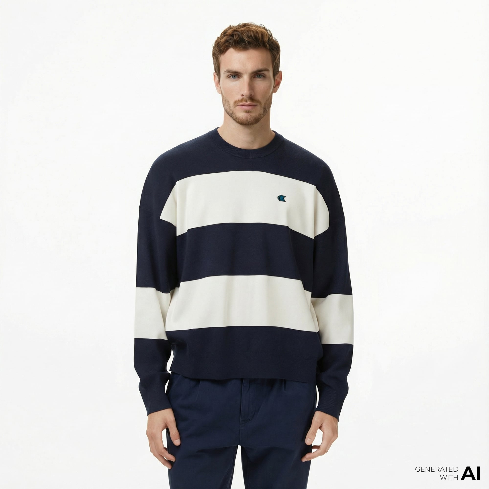  Calvin Klein Striped Snowy Relaxed Crew Erkek Renkli Triko