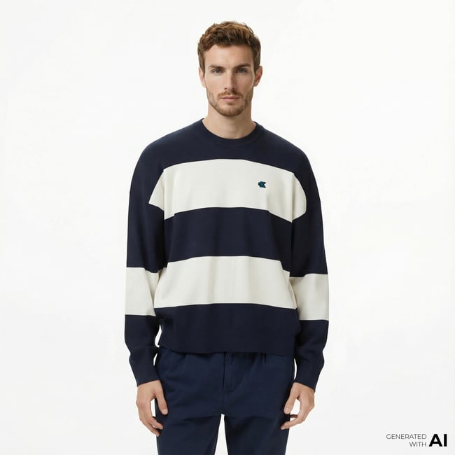  Calvin Klein Striped Snowy Relaxed Crew Erkek Renkli Triko