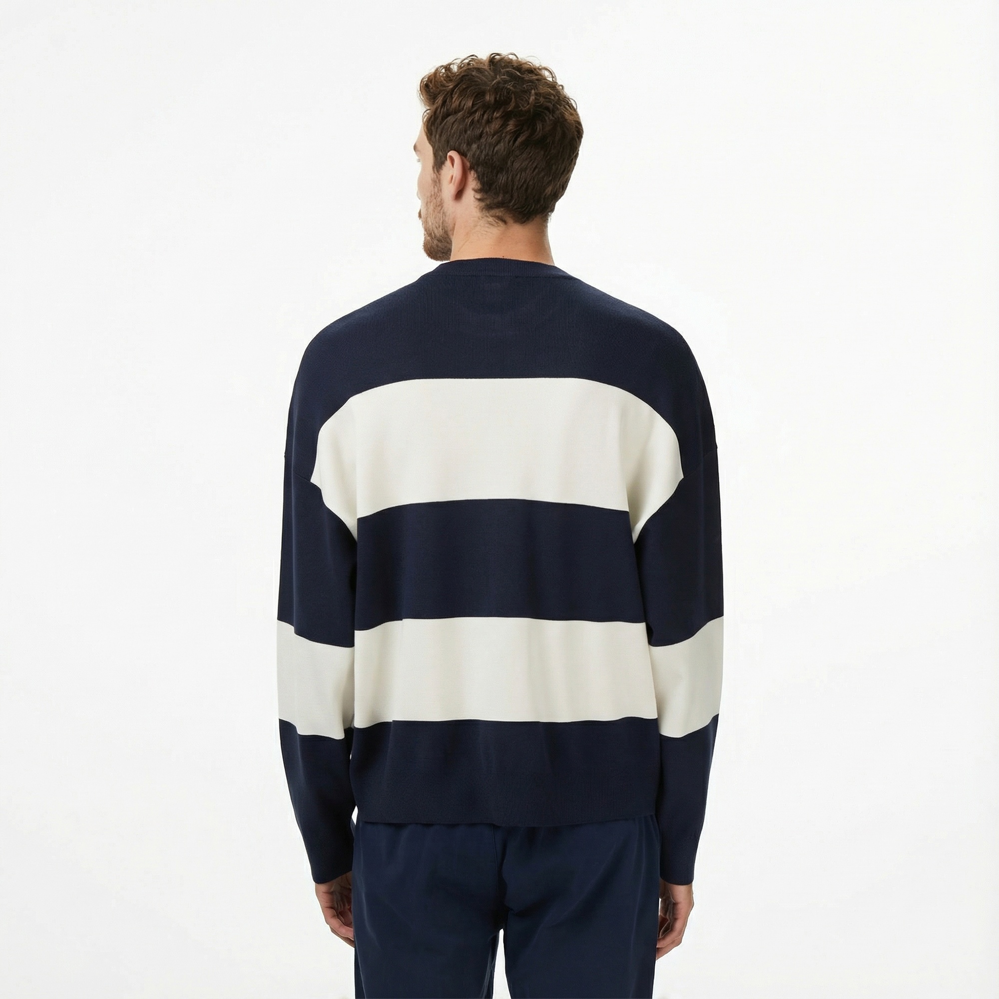 Calvin Klein Striped Snowy Relaxed Crew Erkek Renkli Triko