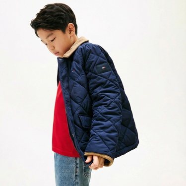  Tommy Hilfiger Contrast Collar Quilted Çocuk Lacivert Mont