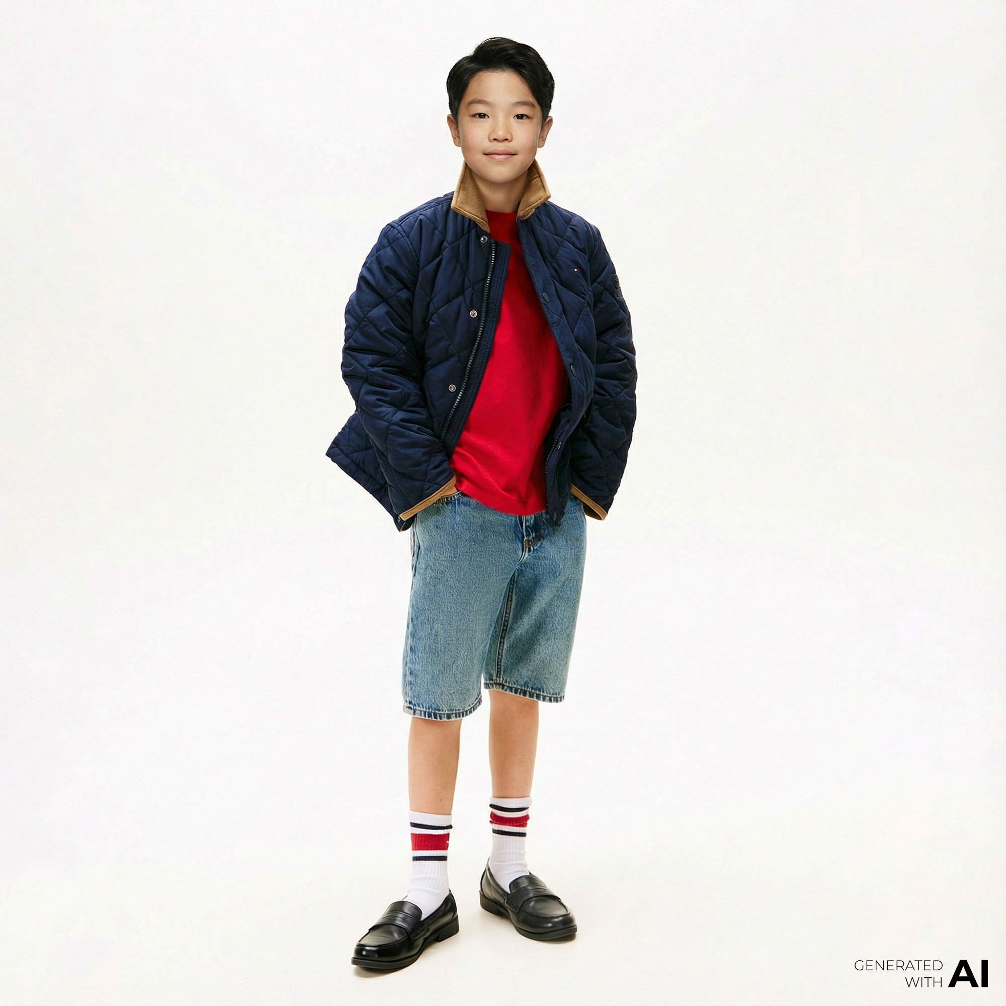 Tommy Hilfiger Contrast Collar Quilted Çocuk Lacivert Mont