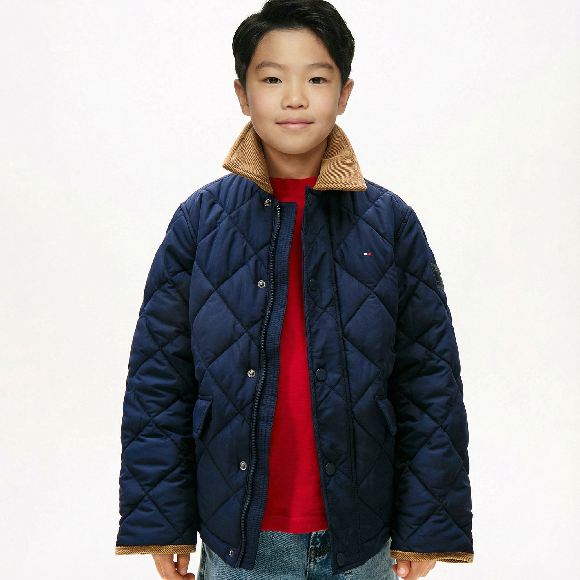 Tommy Hilfiger Contrast Collar Quilted Çocuk Lacivert Mont