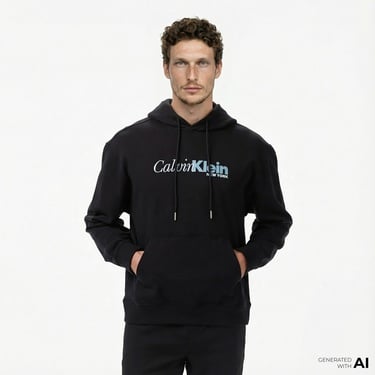  Calvin Klein Terry Cursive Graphic Erkek Siyah Sweatshirt