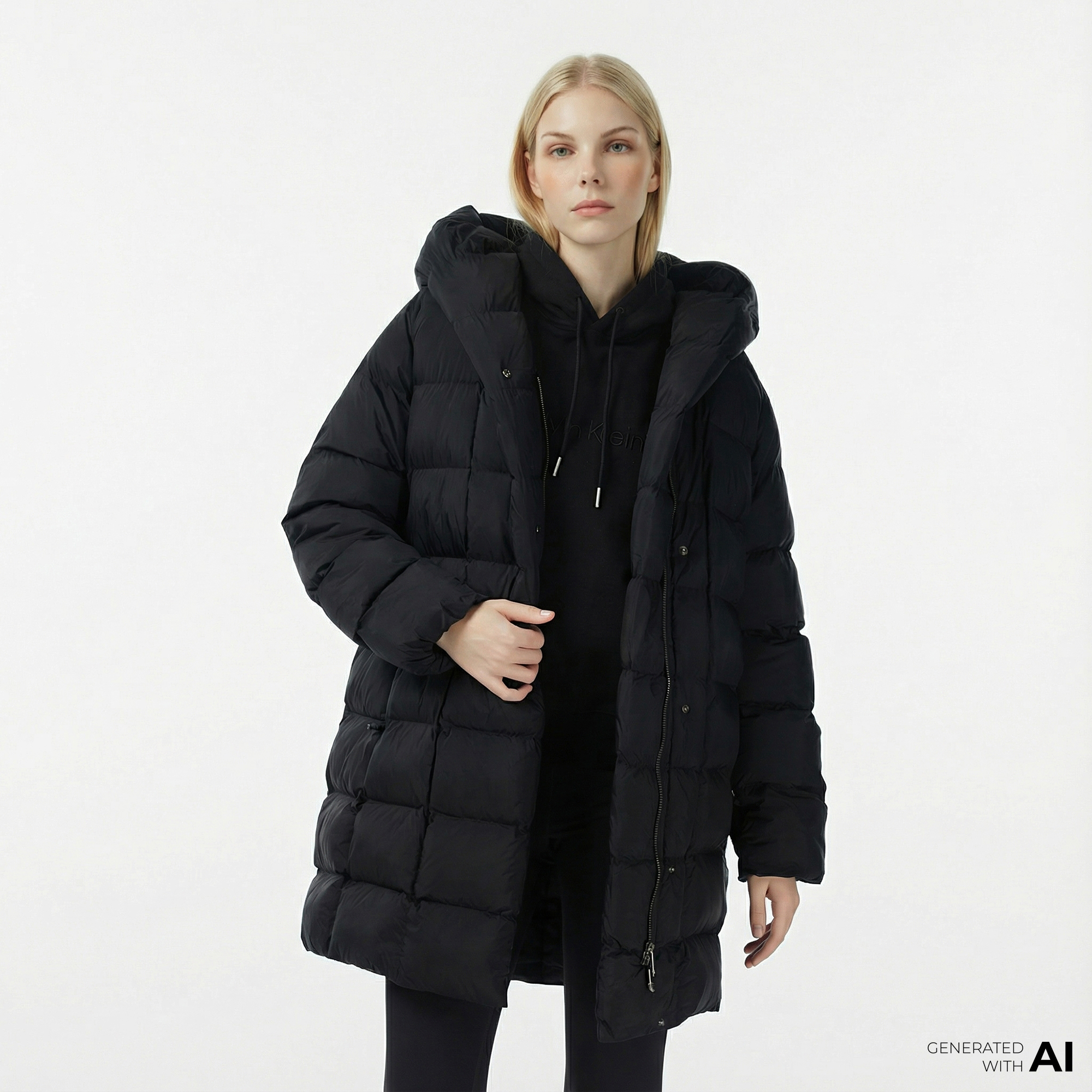  Calvin Klein Shine Wrap Puffer Kadın Siyah Mont