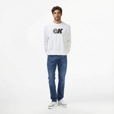  Calvin Klein Premium Terry Sport Graphic Erkek Beyaz Sweatshirt