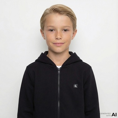  Calvin Klein Mini Badge Zip Through Çocuk Siyah Sweatshirt