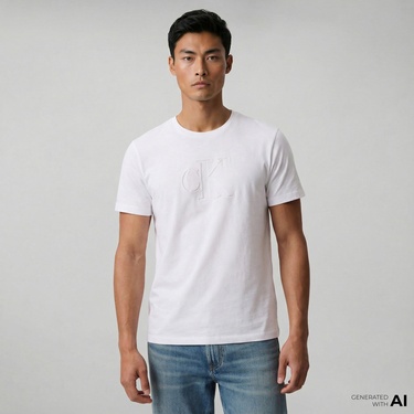  Calvin Klein Deboss Mono Graphic Erkek Beyaz T-Shirt