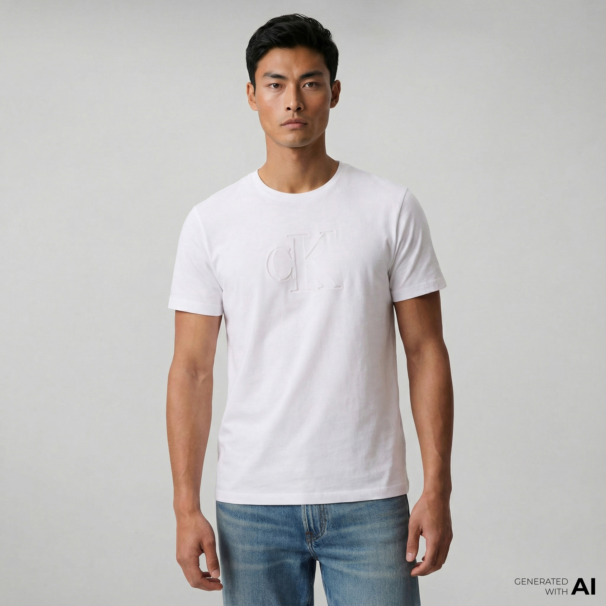  Calvin Klein Deboss Mono Graphic Erkek Beyaz T-Shirt