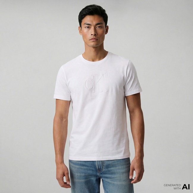  Calvin Klein Deboss Mono Graphic Erkek Beyaz T-Shirt