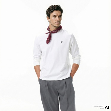  Calvin Klein Easy Monogram Erkek Beyaz T-Shirt