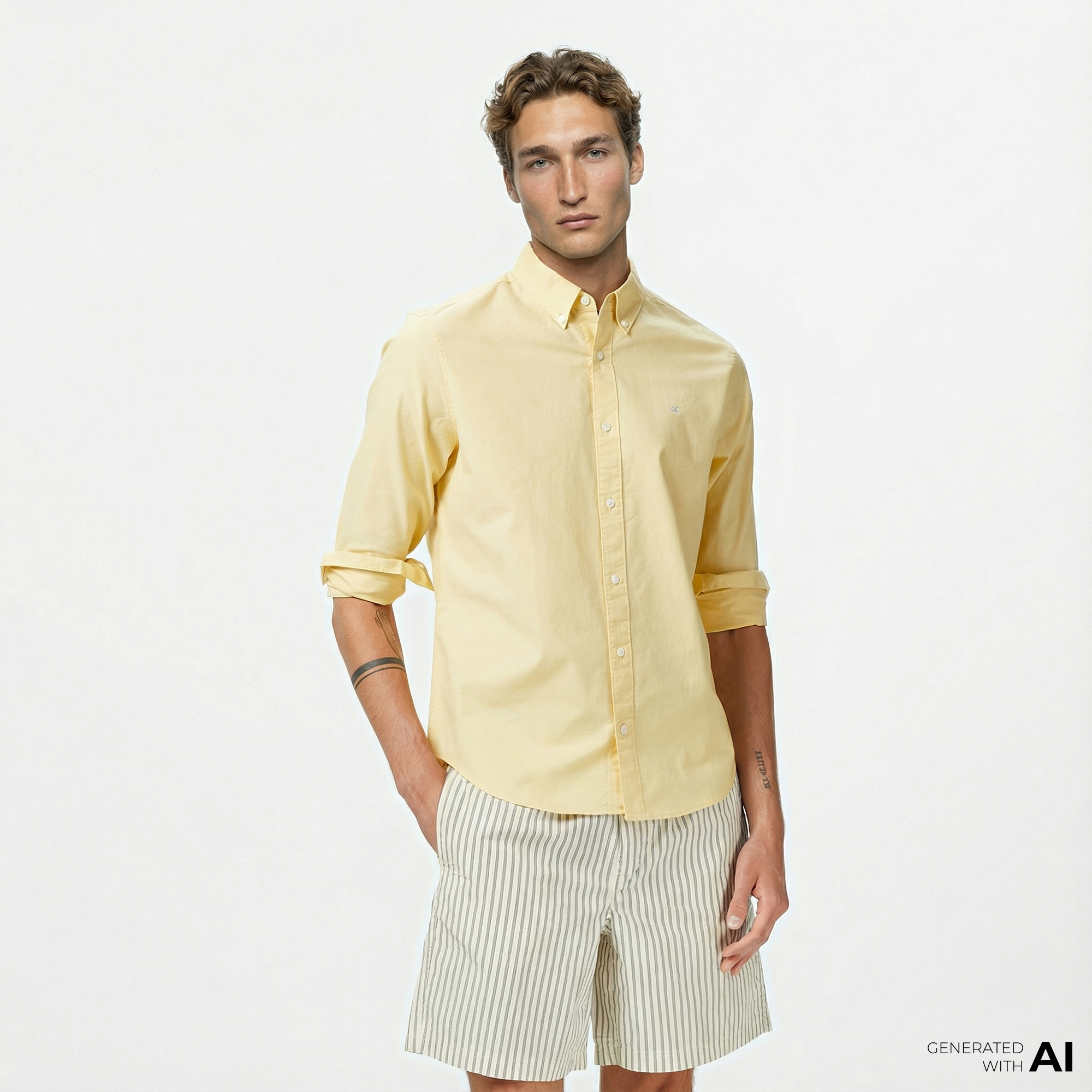  Calvin Klein Solid Oxford Classic Erkek Sarı Gömlek