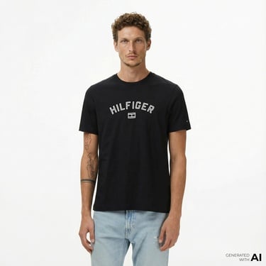  Tommy Hilfiger Flock Varsity Erkek Siyah T-Shirt