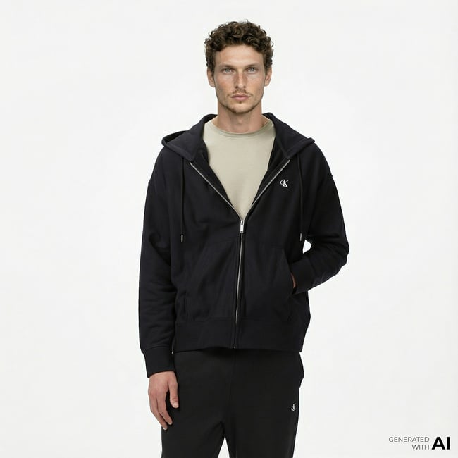  Calvin Klein Premium Terry Monogram Erkek Siyah Sweatshirt