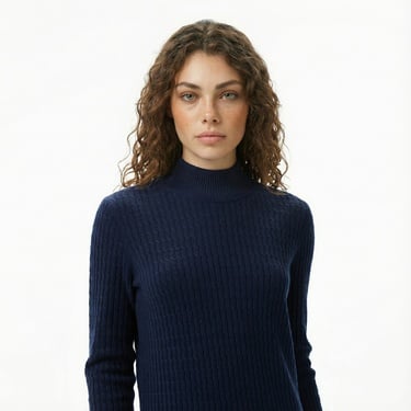  Tommy Hilfiger Wool Cash Cable Kadın Mavi Elbise