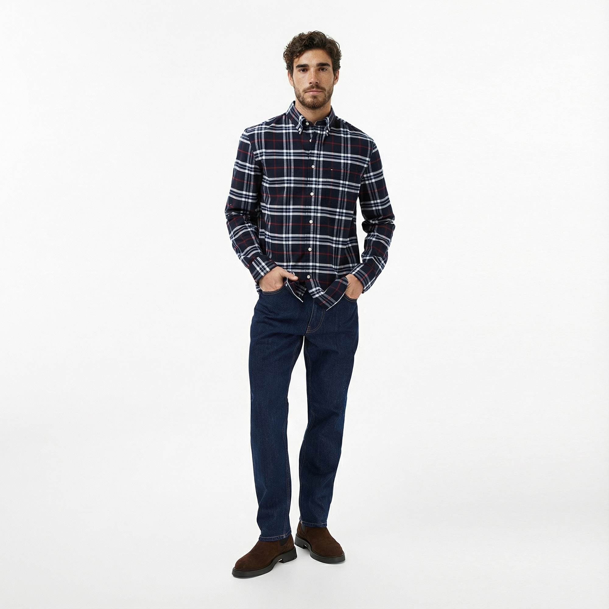 Tommy Hilfiger Brushed Oxford Erkek Mavi Gömlek