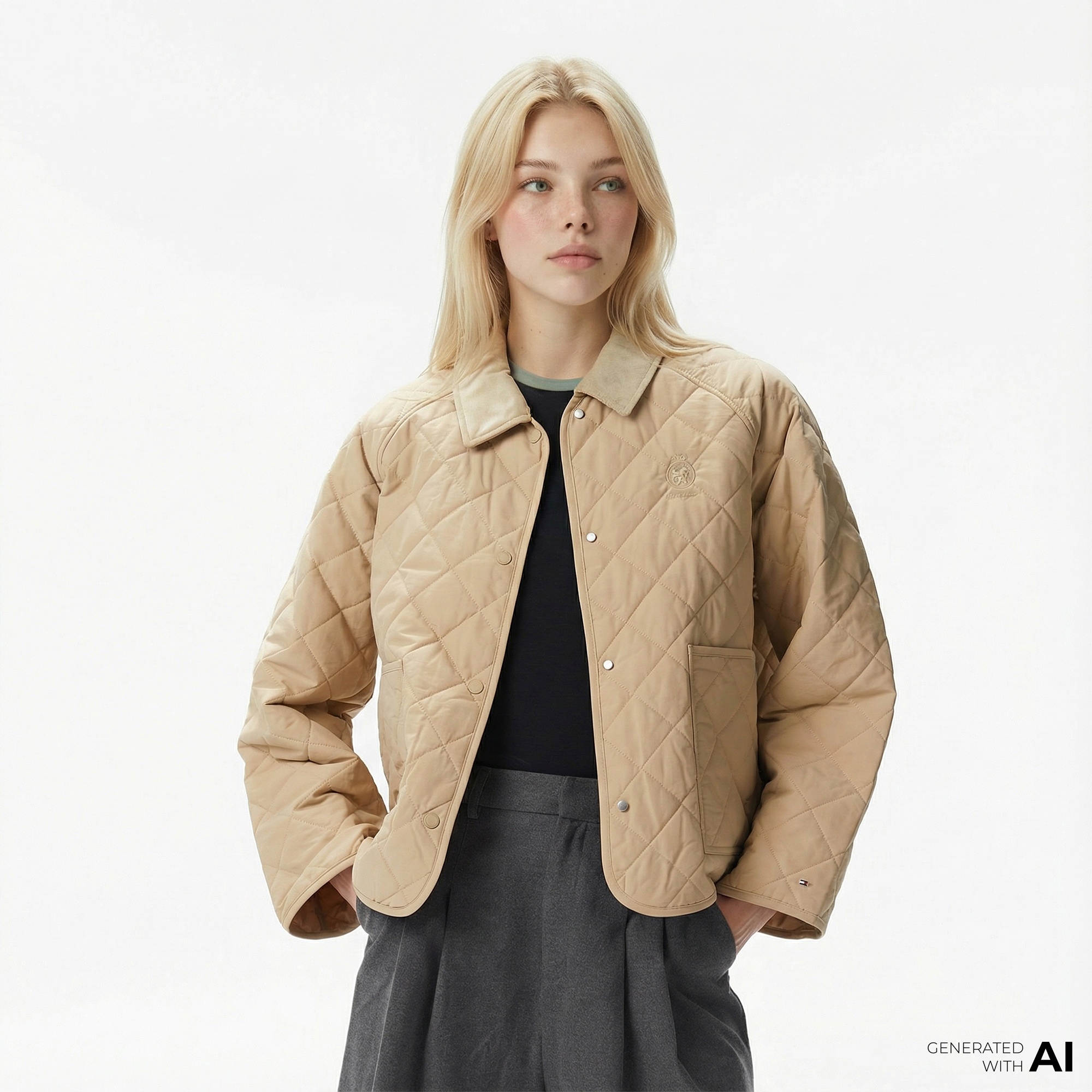 Tommy Hilfiger Padded Modern Quilted Kadın Bej Mont