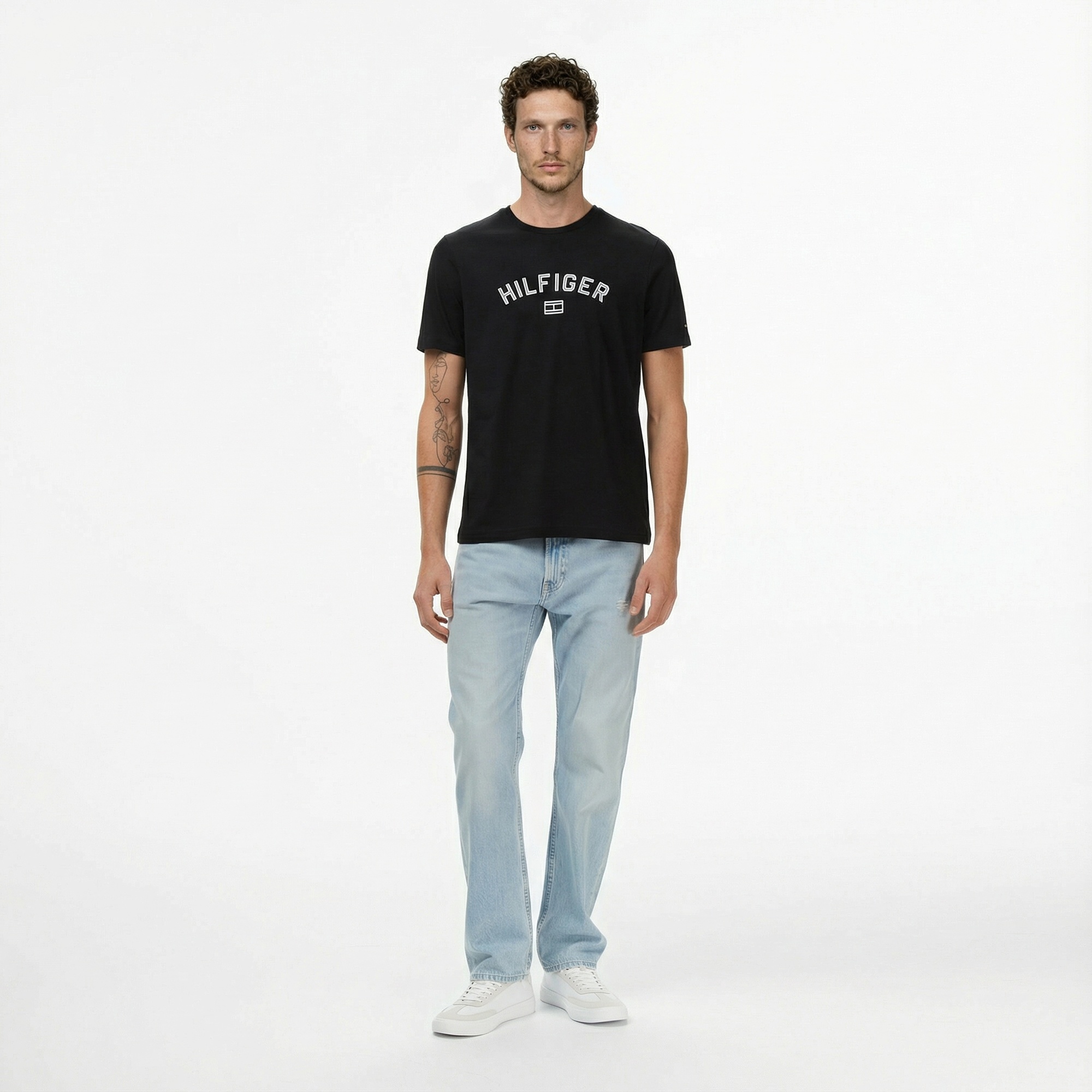 Tommy Hilfiger Flock Varsity Erkek Siyah T-Shirt