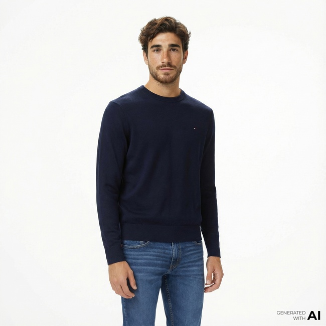  Tommy Hilfiger Pima Mainline Cashmere Erkek Lacivert Kazak