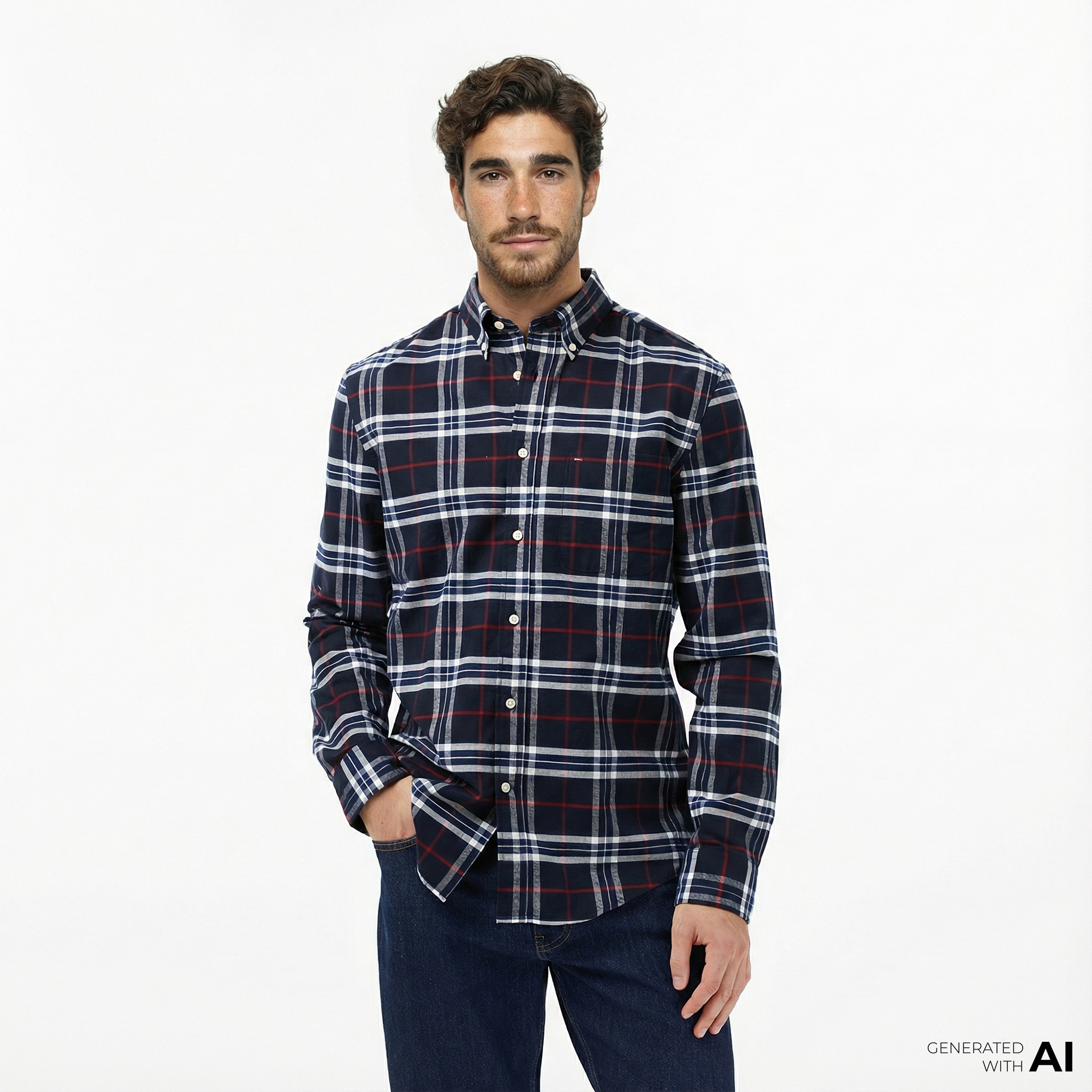 Tommy Hilfiger Brushed Oxford Erkek Mavi Gömlek