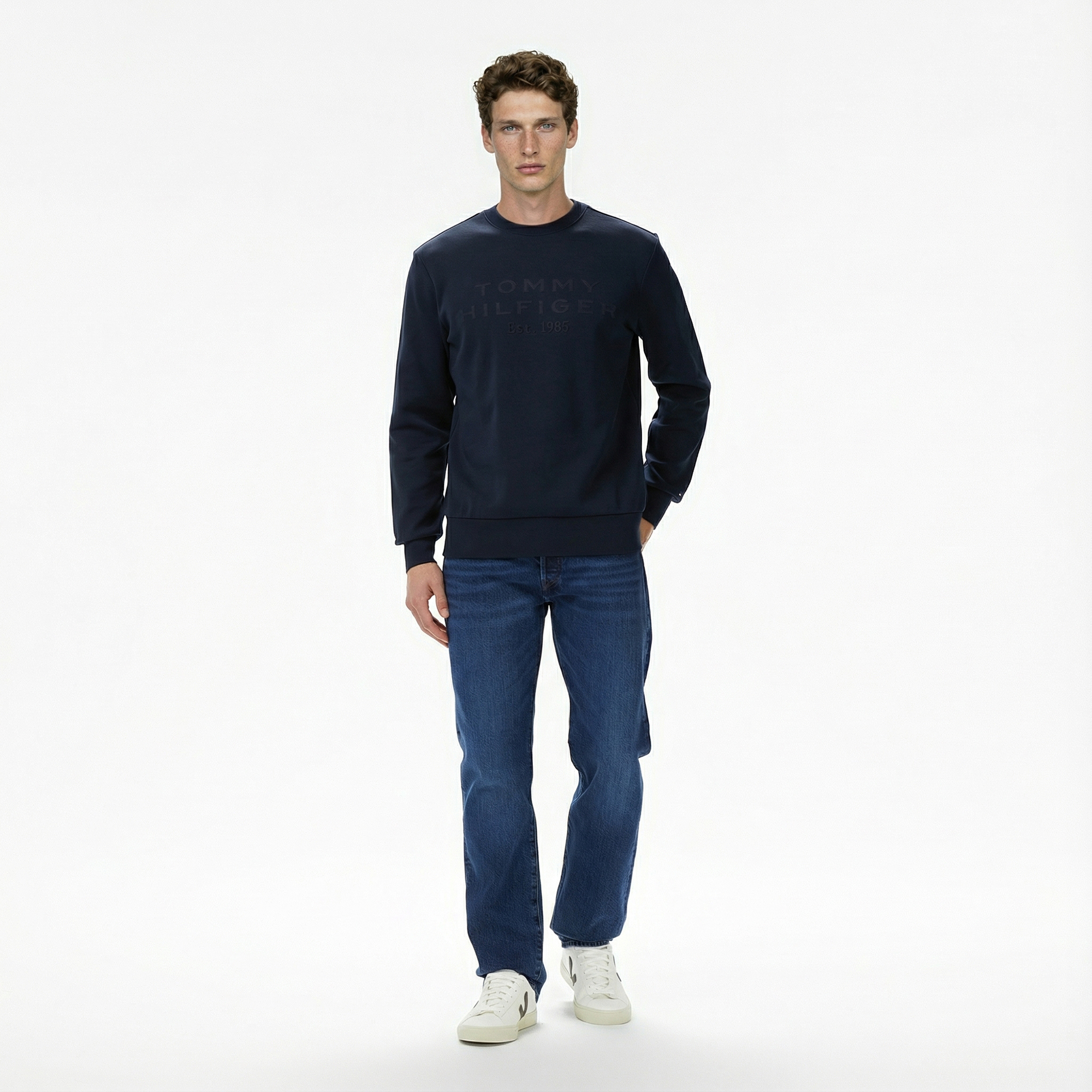 Tommy Hilfiger Nylon Applique İntechno Erkek Lacivert Sweatshirt