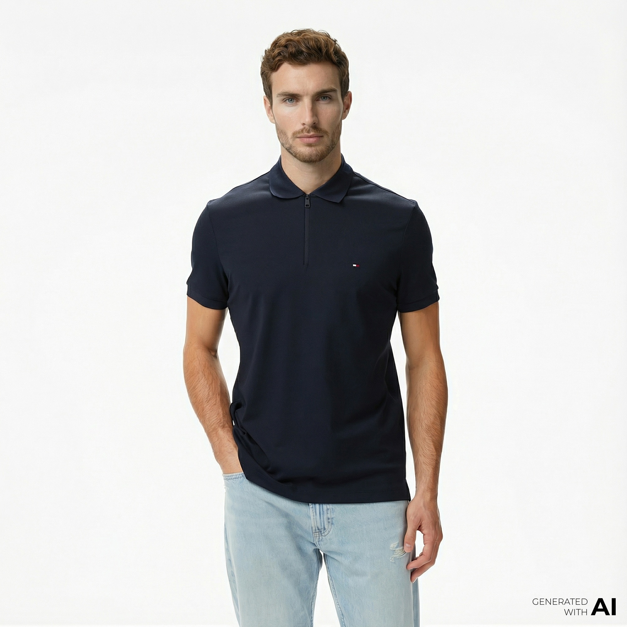 Tommy Hilfiger Performance Pique Erkek Lacivert Polo Yaka T-Shirt