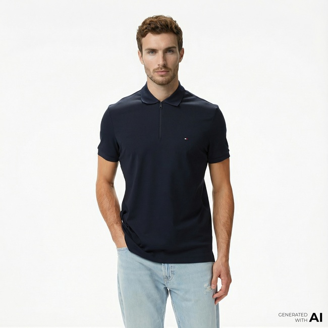  Tommy Hilfiger Performance Pique Erkek Lacivert Polo Yaka T-Shirt