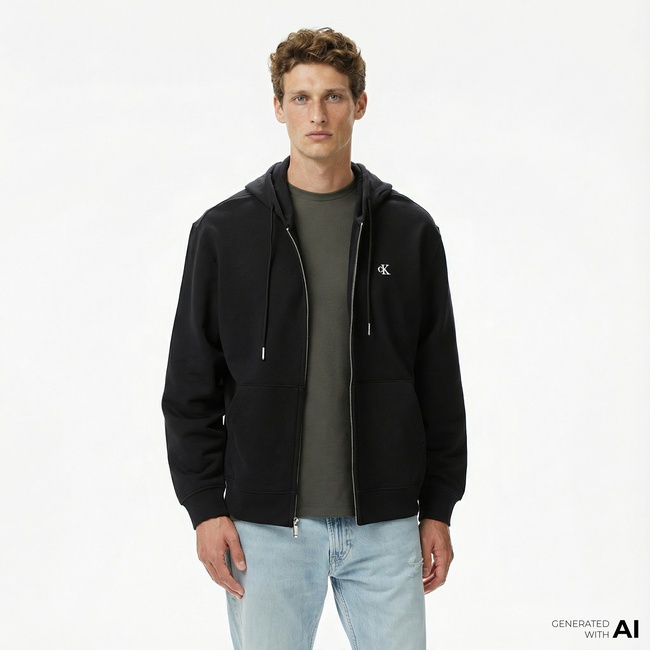  Calvin Klein Terry Monogram Erkek Siyah Sweatshirt