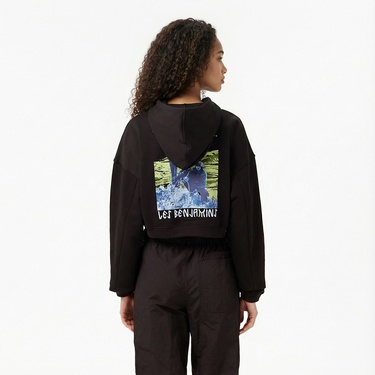  Les Benjamins Crop 007 Kadın Siyah Sweatshirt