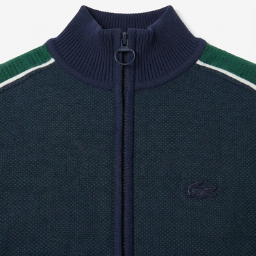  Lacoste Kadın Classic Fit Kısa Kollu Yarım Fermuarlı Renk Bloklu Lacivert Elbise