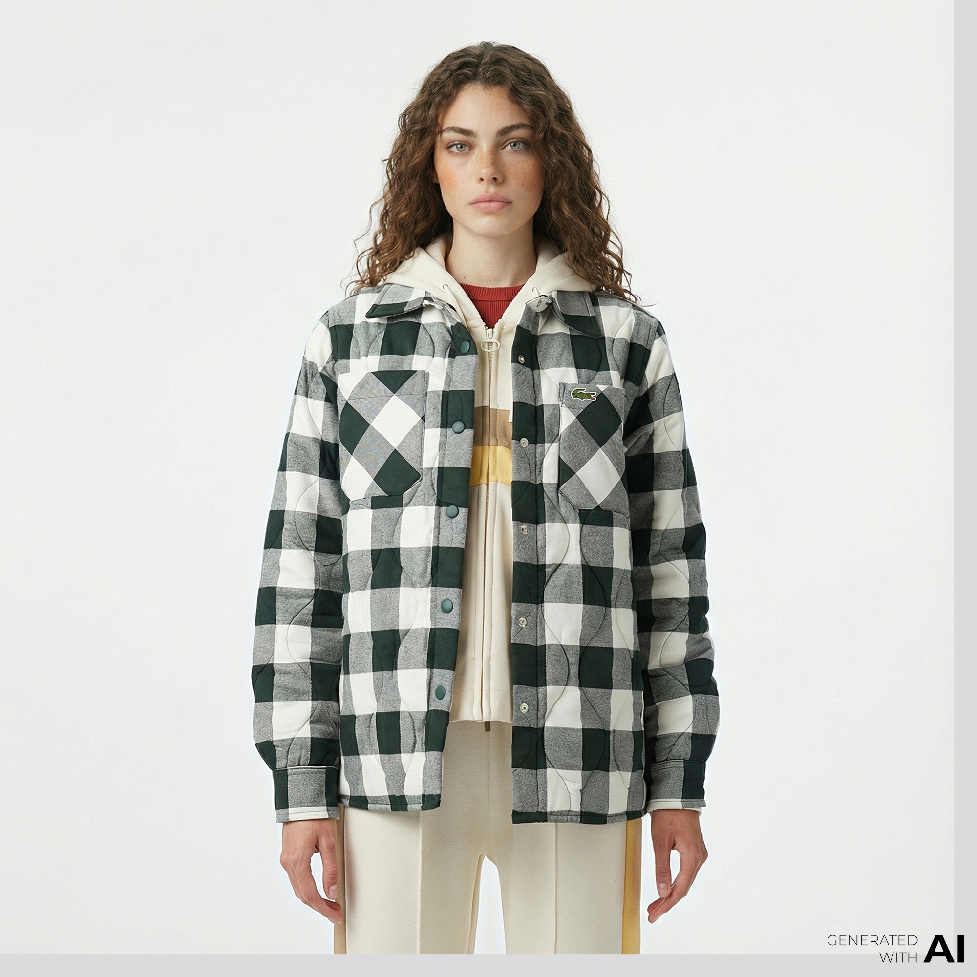 Lacoste Kadın Ekose Koyu Yeşil Gömlek