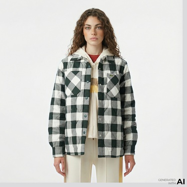  Lacoste Kadın Ekose Koyu Yeşil Gömlek